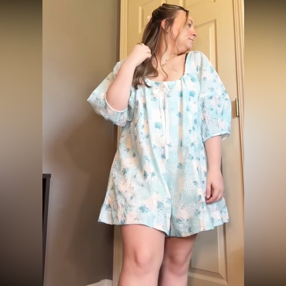 Floral Blue and White Romper - Picture 1 of 5